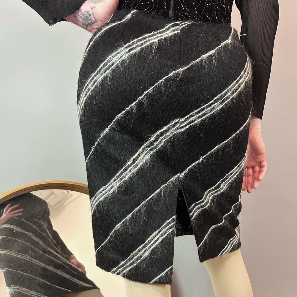 Vintage Andrew GN 2001 Black & White Wool Striped Pencil Skirt